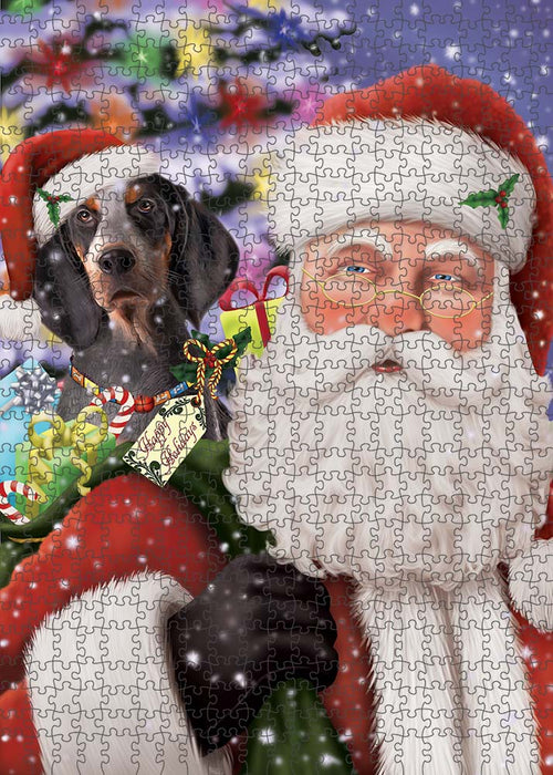 Santa Carrying American English Coonhound Dog and Christmas Presents Puzzle with Photo Tin PUZL90124