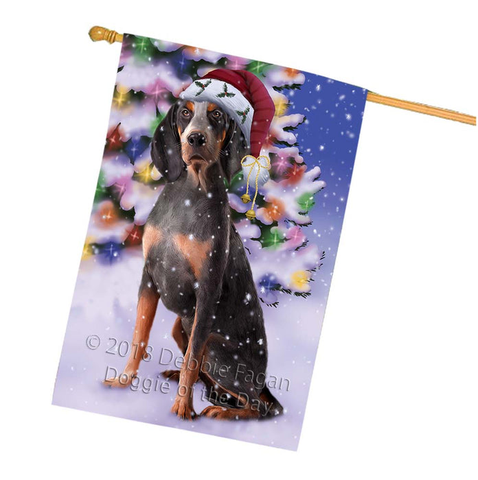 Winterland Wonderland American English Coonhound Dog In Christmas Holiday Scenic Background House Flag FLG56109
