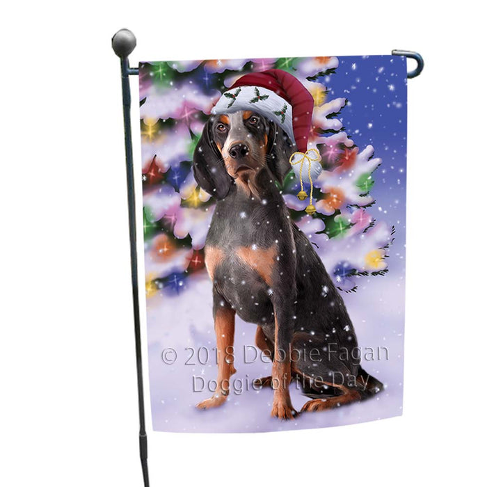 Winterland Wonderland American English Coonhound Dog In Christmas Holiday Scenic Background Garden Flag GFLG55973