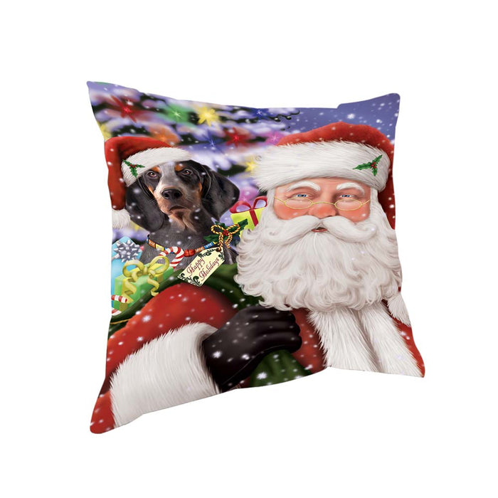 Santa Carrying American English Coonhound Dog and Christmas Presents Pillow PIL70848