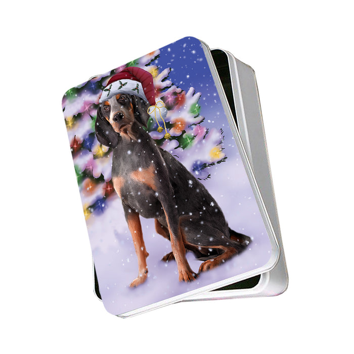 Winterland Wonderland American English Coonhound Dog In Christmas Holiday Scenic Background Photo Storage Tin PITN55623