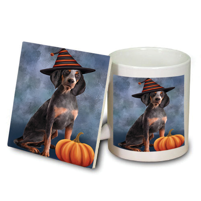 Happy Halloween American English Coonhound Dog Wearing Witch Hat with Pumpkin Mug and Coaster Set MUC54846