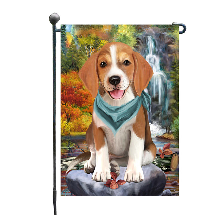 Scenic Waterfall American English Foxhound Dog Garden Flags Outdoor Decor for Homes and Gardens Double Sided Garden Yard Spring Decorative Vertical Home Flags Garden Porch Lawn Flag for Decorations GFLG68105
