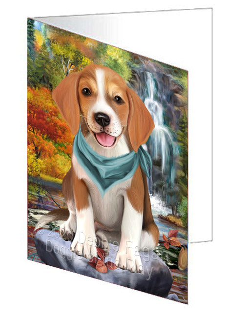 Scenic Waterfall American English Foxhound Dog Handmade Artwork Assorted Pets Greeting Cards and Note Cards with Envelopes for All Occasions and Holiday Seasons