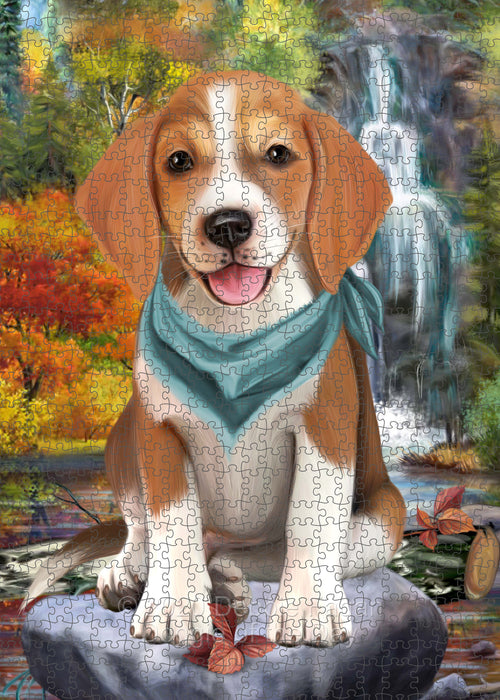 Scenic Waterfall American English Foxhound Dog Portrait Jigsaw Puzzle for Adults Animal Interlocking Puzzle Game Unique Gift for Dog Lover's with Metal Tin Box PZL671
