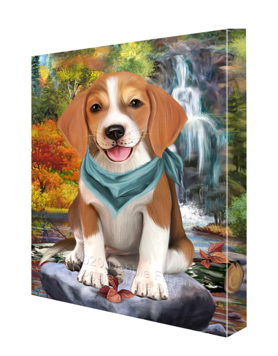 Scenic Waterfall American English Foxhound Dog Canvas Wall Art - Premium Quality Ready to Hang Room Decor Wall Art Canvas - Unique Animal Printed Digital Painting for Decoration CVS376
