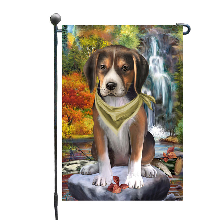 Scenic Waterfall American English Foxhound Dog Garden Flags Outdoor Decor for Homes and Gardens Double Sided Garden Yard Spring Decorative Vertical Home Flags Garden Porch Lawn Flag for Decorations GFLG68106