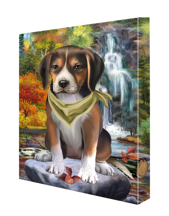 Scenic Waterfall American English Foxhound Dog Canvas Wall Art - Premium Quality Ready to Hang Room Decor Wall Art Canvas - Unique Animal Printed Digital Painting for Decoration CVS377