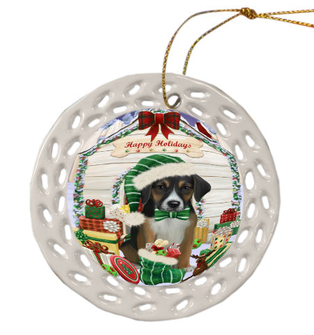 Christmas House with Presents American English Foxhound Dog Doily Ornament DPOR58774