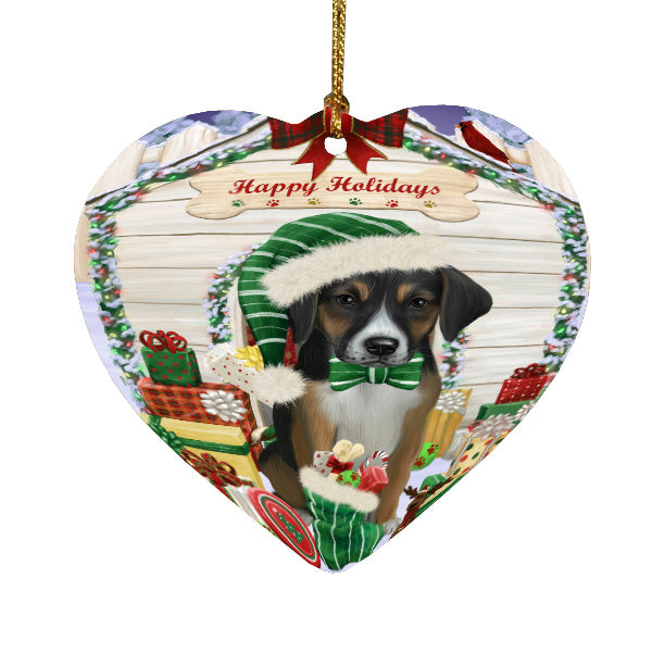 Christmas House with Presents American English Foxhound Dog Heart Christmas Ornament HPORA59123