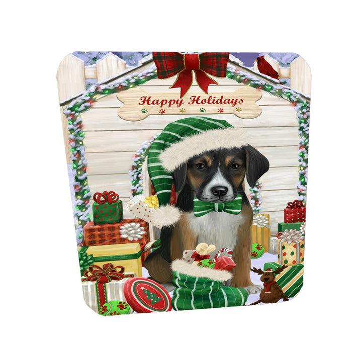 Christmas House with Presents American English Foxhound Dog Coasters Set of 4 CSTA58362