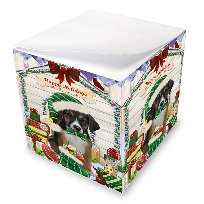 Christmas House with Presents American English Foxhound Dog Note Cube NOC-DOTD-A57403