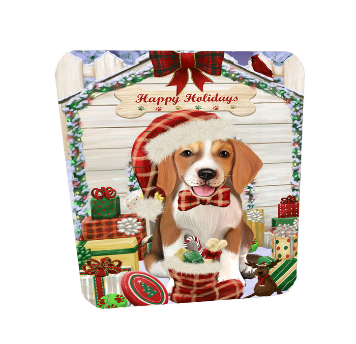 Christmas House with Presents American English Foxhound Dog Coasters Set of 4 CSTA58363