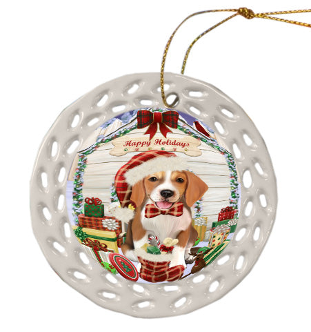 Christmas House with Presents American English Foxhound Dog Doily Ornament DPOR58775