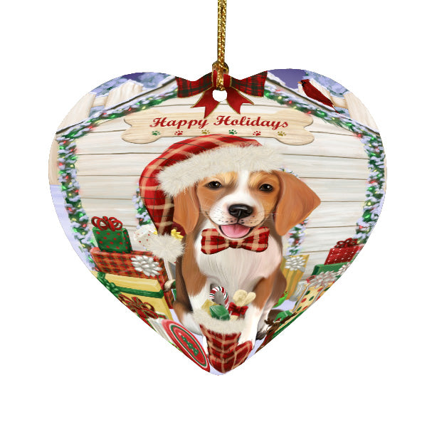 Christmas House with Presents American English Foxhound Dog Heart Christmas Ornament HPORA59124