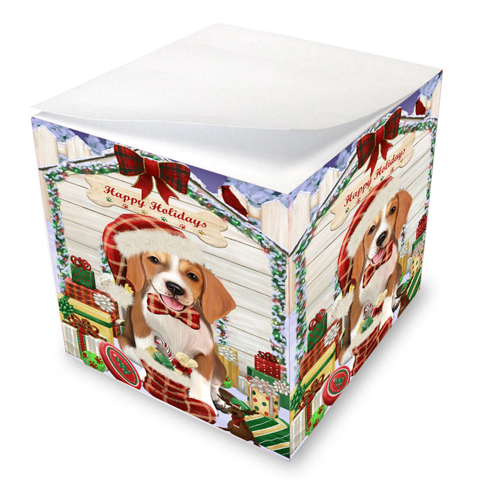 Christmas House with Presents American English Foxhound Dog Note Cube NOC-DOTD-A57404