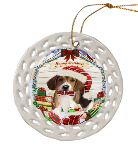 Christmas House with Presents American English Foxhound Dog Doily Ornament DPOR58776