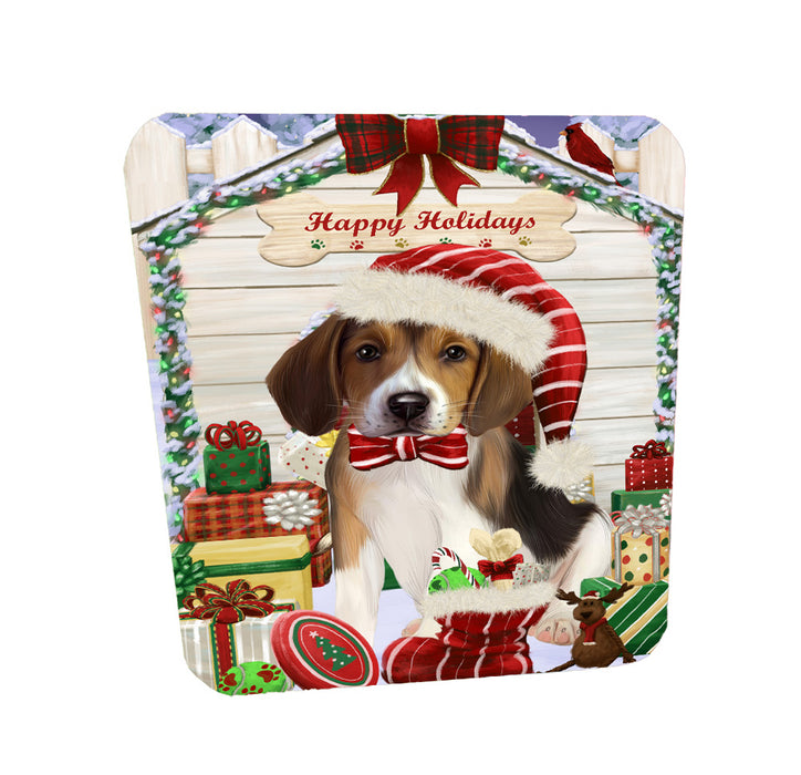 Christmas House with Presents American English Foxhound Dog Coasters Set of 4 CSTA58364
