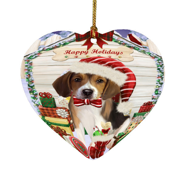 Christmas House with Presents American English Foxhound Dog Heart Christmas Ornament HPORA59125