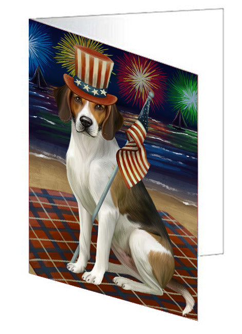 4th of July Independence Day Firework American English Foxhound Dog Handmade Artwork Assorted Pets Greeting Cards and Note Cards with Envelopes for All Occasions and Holiday Seasons