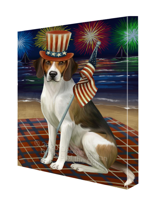 4th of July Independence Day Firework American English Foxhound Dog Canvas Wall Art - Premium Quality Ready to Hang Room Decor Wall Art Canvas - Unique Animal Printed Digital Painting for Decoration CVS101