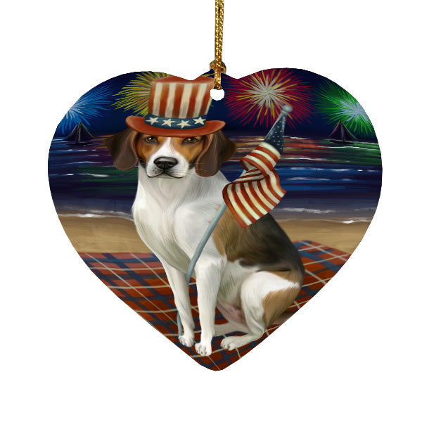 4th of July Independence Day Firework American English Foxhound Dog Heart Christmas Ornament HPORA58816