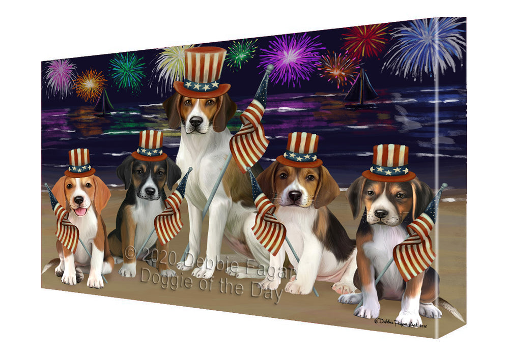 4th of July Independence Day Firework American English Foxhound Dogs Canvas Wall Art - Premium Quality Ready to Hang Room Decor Wall Art Canvas - Unique Animal Printed Digital Painting for Decoration