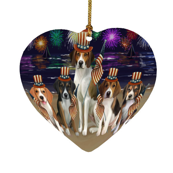 4th of July Independence Day Firework American English Foxhound Dogs Heart Christmas Ornament HPORA58808