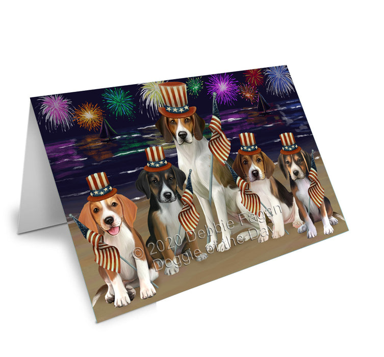 4th of July Independence Day Firework American English Foxhound Dogs Handmade Artwork Assorted Pets Greeting Cards and Note Cards with Envelopes for All Occasions and Holiday Seasons