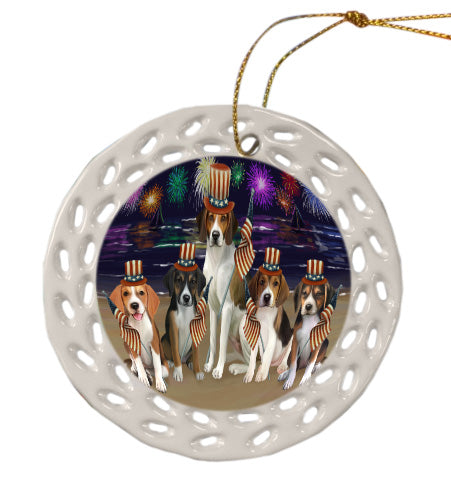 4th of July Independence Day Firework American English Foxhound Dogs Doily Ornament DPOR58459