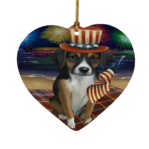 4th of July Independence Day Firework American English Foxhound Dog Heart Christmas Ornament HPORA58817