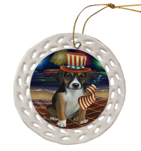4th of July Independence Day Firework American English Foxhound Dog Doily Ornament DPOR58468