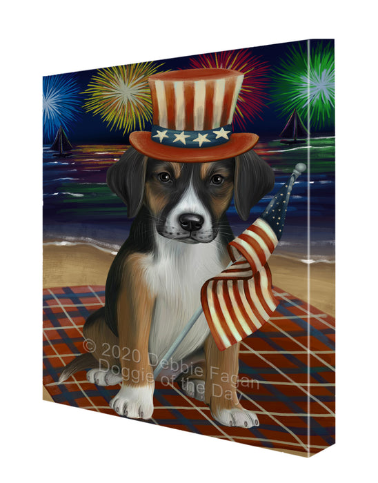 4th of July Independence Day Firework American English Foxhound Dog Canvas Wall Art - Premium Quality Ready to Hang Room Decor Wall Art Canvas - Unique Animal Printed Digital Painting for Decoration CVS102