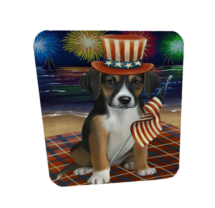 4th of July Independence Day Firework American English Foxhound Dog Coasters Set of 4 CSTA58056