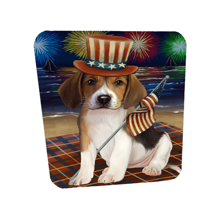 4th of July Independence Day Firework American English Foxhound Dog Coasters Set of 4 CSTA58057