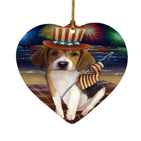 4th of July Independence Day Firework American English Foxhound Dog Heart Christmas Ornament HPORA58818