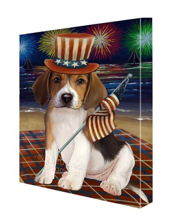 4th of July Independence Day Firework American English Foxhound Dog Canvas Wall Art - Premium Quality Ready to Hang Room Decor Wall Art Canvas - Unique Animal Printed Digital Painting for Decoration CVS103