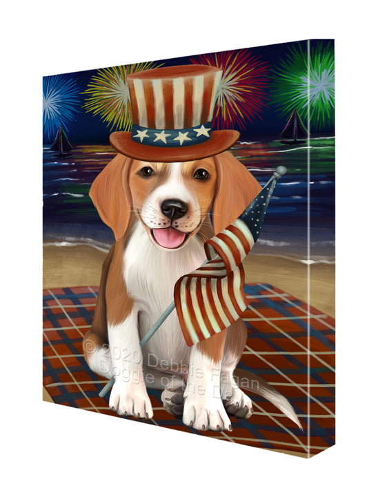 4th of July Independence Day Firework American English Foxhound Dog Canvas Wall Art - Premium Quality Ready to Hang Room Decor Wall Art Canvas - Unique Animal Printed Digital Painting for Decoration CVS104