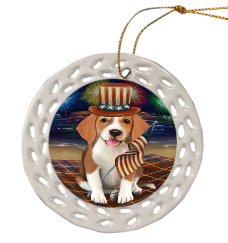 4th of July Independence Day Firework American English Foxhound Dog Doily Ornament DPOR58470