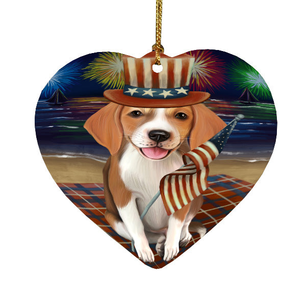 4th of July Independence Day Firework American English Foxhound Dog Heart Christmas Ornament HPORA58819