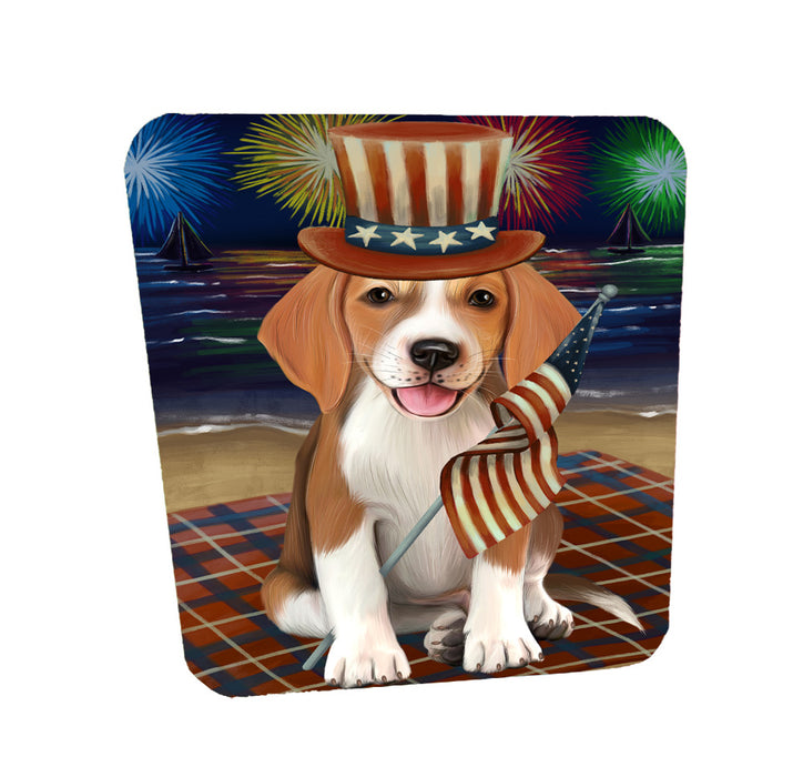 4th of July Independence Day Firework American English Foxhound Dog Coasters Set of 4 CSTA58058