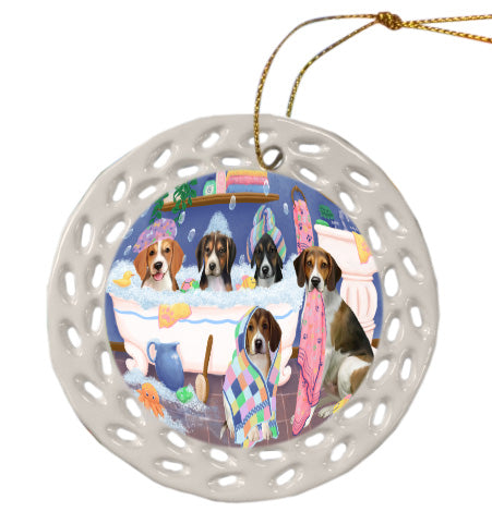 Rub a Dub Dogs in a Tub American English Foxhound Dogs Doily Ornament DPOR58696