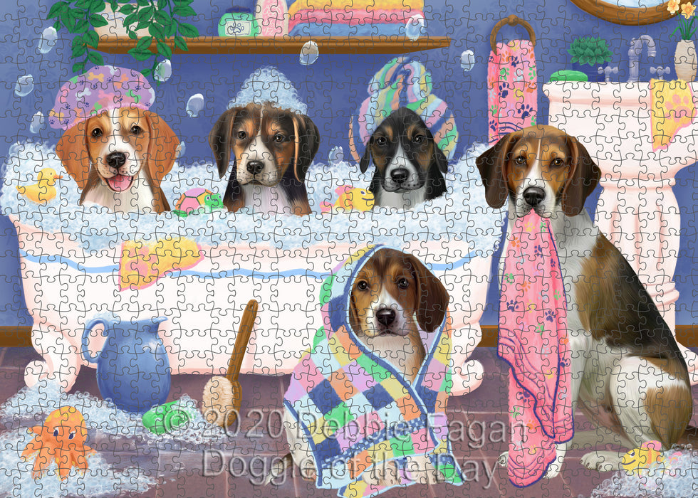 Rub a Dub Dogs in a Tub American English Foxhound Dogs Portrait Jigsaw Puzzle for Adults Animal Interlocking Puzzle Game Unique Gift for Dog Lover's with Metal Tin Box