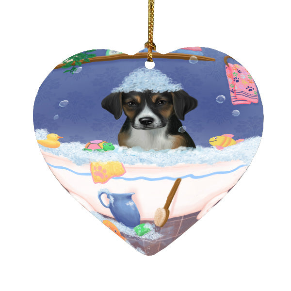 Rub a Dub Dogs in a Tub American English Foxhound Dog Heart Christmas Ornament HPORA59053