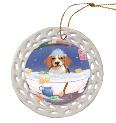 Rub a Dub Dogs in a Tub American English Foxhound Dog Doily Ornament DPOR58705