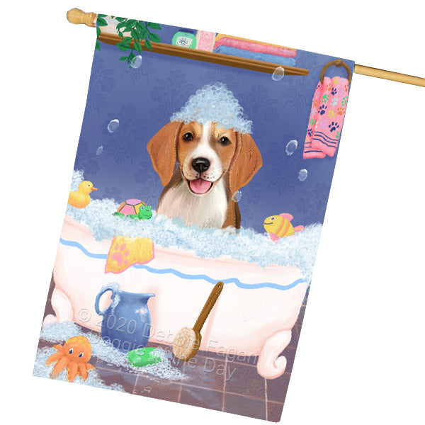 Rub a Dub Dogs in a Tub American English Foxhound Dog House Flag Outdoor Decorative Double Sided Pet Portrait Weather Resistant Premium Quality Animal Printed Home Decorative Flags 100% Polyester FLG69135