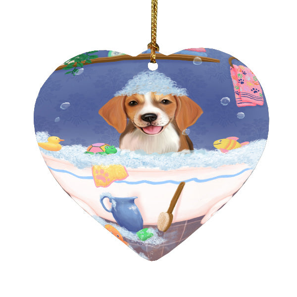 Rub a Dub Dogs in a Tub American English Foxhound Dog Heart Christmas Ornament HPORA59054