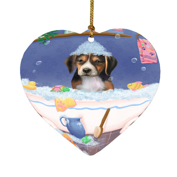 Rub a Dub Dogs in a Tub American English Foxhound Dog Heart Christmas Ornament HPORA59055