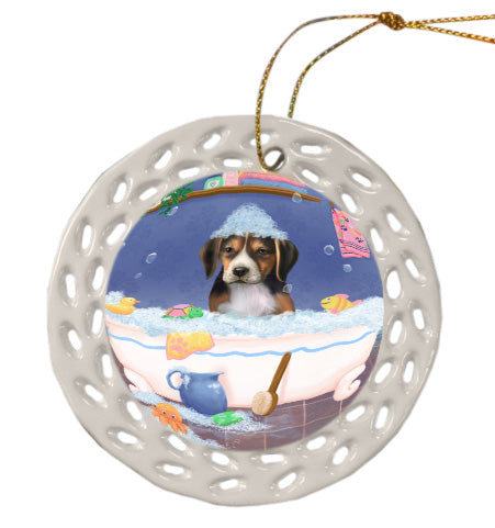 Rub a Dub Dogs in a Tub American English Foxhound Dog Doily Ornament DPOR58706