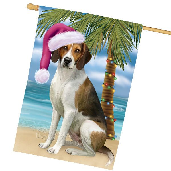 Christmas Summertime Island Tropical Beach American English Foxhound Dog House Flag Outdoor Decorative Double Sided Pet Portrait Weather Resistant Premium Quality Animal Printed Home Decorative Flags 100% Polyester FLG69283